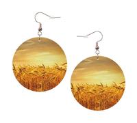 Orecchini rotondi stampati campo di grano per donne, 1 paio di orecchini in pelle leggera set di orecchini alla moda gioielli regali per donne ragazze, One Size, Poliestere