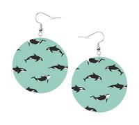 Orecchini rotondi stampati con balena dell'Oceano Pacifico per le donne, 1 paio di orecchini in pelle leggera con forato set di gioielli alla moda regali per donne ragazze