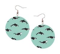 Orecchini rotondi stampati con balena dell'Oceano Pacifico per le donne, 1 paio di orecchini in pelle leggera con forato set di gioielli alla moda regali per donne ragazze