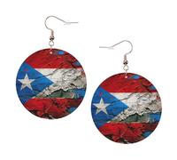 Orecchini rotondi stampati con bandiera di Puerto Rico per le donne, 1 paio di orecchini in pelle leggera con forato set di gioielli alla moda regali per donne ragazze, One Size, Poliestere