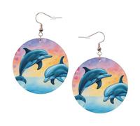 Orecchini rotondi stampati con delfini innamorati per donne, 1 paio di orecchini in pelle leggera set di orecchini alla moda gioielli regalo per donne ragazze, One Size, Poliestere