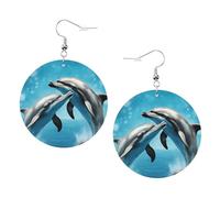 Orecchini rotondi stampati con delfini innamorati per donne, 1 paio di orecchini in pelle leggera set di orecchini alla moda gioielli regalo per donne ragazze, One Size, Poliestere