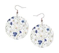 Orecchini rotondi stampati con fiori e fiordalisi margherite per le donne, 1 paio di orecchini in pelle leggera con forato set di gioielli alla moda regali per donne ragazze, One Size, Poliestere