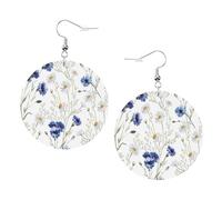 Orecchini rotondi stampati con fiori e fiordalisi margherite per le donne, 1 paio di orecchini in pelle leggera con forato set di gioielli alla moda regali per donne ragazze, One Size, Poliestere