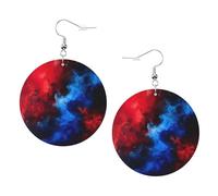 Orecchini rotondi stampati con galassia rossa e blu per donne, 1 paio di orecchini in pelle leggera con buco set di gioielli alla moda regali per donne ragazze