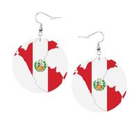 Orecchini rotondi stampati con mappa della bandiera del Perù per donne, 1 paio di orecchini in pelle leggera con buco set di gioielli alla moda regali per donne ragazze, One Size, Poliestere