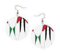 Orecchini rotondi stampati con mappa della bandiera della Palestina per donne, 1 paio di orecchini in pelle leggera set di orecchini alla moda gioielli regali per donne ragazze, One Size, Poliestere
