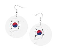 Orecchini rotondi stampati con mappa della bandiera della Repubblica della Corea, 1 paio di orecchini in pelle leggera con foro, set di gioielli alla moda per donne e ragazze, One Size, Poliestere