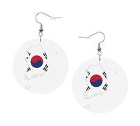 Orecchini rotondi stampati con mappa della bandiera della Repubblica della Corea, 1 paio di orecchini in pelle leggera con foro, set di gioielli alla moda per donne e ragazze, One Size, Poliestere