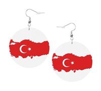 Orecchini rotondi stampati con mappa della bandiera della Turchia per donne, 1 paio di orecchini in pelle leggera con foro, gioielli alla moda, regali per donne e ragazze, One Size, Poliestere
