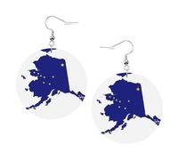 Orecchini rotondi stampati con mappa della bandiera dell'Alaska per donne, 1 paio di orecchini in pelle leggera con buco set di gioielli alla moda regali per donne ragazze, One Size, Poliestere
