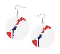 Orecchini rotondi stampati con mappa della bandiera norvegese per donne, 1 paio di orecchini in pelle leggera con foro, gioielli alla moda, regali per donne e ragazze, One Size, Poliestere