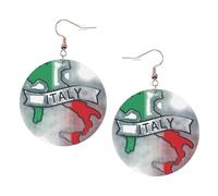 Orecchini rotondi stampati con mappa dell'Italia per donne, 1 paio di orecchini in pelle leggera con foro, gioielli alla moda, regali per donne e ragazze, One Size, Poliestere