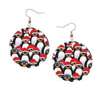 Orecchini rotondi stampati con pinguini natalizi per donne, 1 paio di orecchini in pelle leggera set di orecchini alla moda gioielli regalo per donne ragazze, One Size, Poliestere