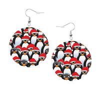 Orecchini rotondi stampati con pinguini natalizi per donne, 1 paio di orecchini in pelle leggera set di orecchini alla moda gioielli regalo per donne ragazze, One Size, Poliestere