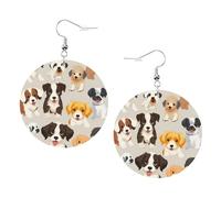 Orecchini rotondi stampati con razza di cane per donne, 1 paio di orecchini in pelle leggera con foro, gioielli alla moda, regali per donne e ragazze, One Size, Poliestere