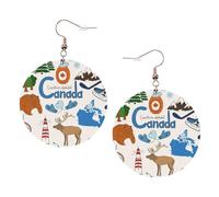 Orecchini rotondi stampati con simboli e icone del Canada per le donne, 1 paio di orecchini in pelle leggera con forato set di gioielli alla moda regali per donne ragazze, One Size, Poliestere