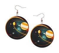 Orecchini rotondi stampati con sistema solare Giove Saturno per le donne, 1 paio di orecchini in pelle leggera con foro, set di gioielli alla moda regalo per donne e ragazze, One Size, Poliestere