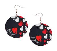 Orecchini rotondi stampati per San Valentino da donna, 1 paio di orecchini in pelle leggera con buco set di gioielli alla moda regali per donne ragazze, One Size, Poliestere