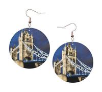 Orecchini rotondi stampati Tower Bridge a Londra per donne, 1 paio di orecchini in pelle leggera set di orecchini alla moda gioielli regalo per donne ragazze, One Size, Poliestere