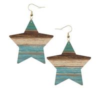 Orecchini rustici in legno da donna, orecchini pendenti a forma di stella scintillante, gioielli alla moda per una serata fuori, One Size, Pelle