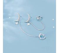 Orecchini S925, Diamanti da Donna in Stile Giapponese, Stelle e Luna in Uno Stile, Due Orecchini, Argento 925