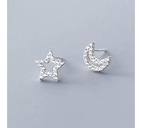 Orecchini S925, Orecchini da Donna semplici Asimmetrici con Stella e Luna con Diamanti, Argento 925