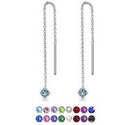 Orecchini Saliscendi Argento 925 con Brillantini Azzurri Aquamarina 3 mm - Orecchini Pendenti Argento Lunghi con Catena - Regalo Donna Anallergici e Senza Nichel - Lovli Orecchino