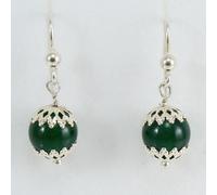 Orecchini sardi donna a amo in argento con pendente Su Coccu pietra verde