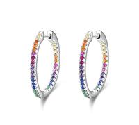 Orecchini Scintillanti Color Arcobaleno Orecchini A Cerchio in Vero Argento Sterling 925 con Zirconi per Gioielli da Sposa di Lusso da Donna Women