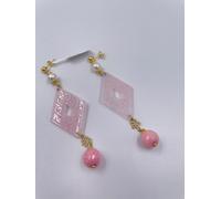Orecchini selene con rombo di quarzo rosa e perle bianche