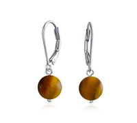 Orecchini Semplici Semplici Di Base Tondi Marroni Con Perle Occhio Di Tigre, Sfera Penzolante, Per Le Donne, Argento 925