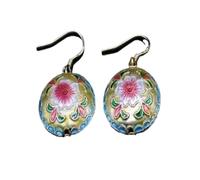 Orecchini smaltati, orecchini a loto Orecchini a fiore rotondi in cloisonne lucido Orecchini a goccia in smalto da donna Accessori in argento 925 con gancio Gioielli pendenti for l'orecchio