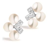 Orecchini Sontag con Perle Coltivate d'Acqua Dolce Bianche a Bottone 3-3.5mm e Zirconia Bianca | Secret & You | Argento Sterling 925 Rodiato
