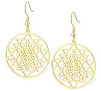 Orecchini Sri Yantra Chakra per le donne Orecchini pendenti a goccia della geometria sacra di Shri Yantra Simbolo dell'induismo Amuleto Yoga Meditazione Energia Spirituale Gioielli Religione (Oro)