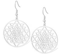 Orecchini Sri Yantra Chakra per le donne Orecchini pendenti a goccia della geometria sacra di Shri Yantra Simbolo dell'induismo Amuleto Yoga Meditazione Energia Spirituale Gioielli Religione (argento)
