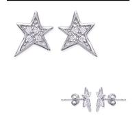 Orecchini Stelle Argento Massiccio 925/000 Ossidiana Zirconio