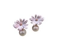 Orecchini stereoscopici a longherone rosa chiaro con perla margherita, ornamenti per l'orecchio a goccia con fiori dolci francesi per le signore che seguono una delicata atmosfera romantica