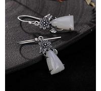 Orecchini Stile Cinese S925 Sterling Silver Inscritto con Nefrite Bianco Jade Retro Personalità Femminile Lotus Orecchini Come Mostrato, LJBLEUSK, Bianco, soldi