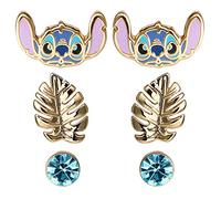 Orecchini Stitch Disney per Ragazze, Set da 3 Pezzi, Orecchini a Bottone a 3 Punti Placcati in Oro per Bambine - Gioielli Stitch con Licenza Ufficiale