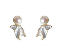 Orecchini stravaganti con coda a sirena di perle, borchie in smalto oro e bianco 1,4x2cm, gioielli versatili per occasioni da sposa, casual e da spiaggia