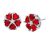 Orecchini Stud per Le Donne 925 Gioielli a Forma Di Cuore Pietre Preziose a Forma Di Cuore Cinque Cuore Femmina Studs Festa Di Anniversario, LYLSSSDH, Rosso