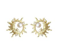 Orecchini Sun Moon Star, orecchini celesti in rame placcato oro con perla d'acqua dolce e CZ, gioielli postali in argento sterling 925 per feste di matrimonio