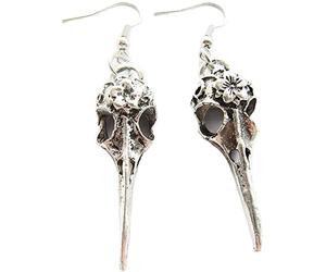 Orecchini Teschio di Corvo. Orecchini Corvo d'Argento Antico. Il Cranio dell'uccello Orecchini.Raven ciondola Gli Orecchini. Attractive Processing