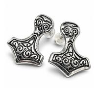 Orecchini Thor Martello Argento Placcato Peltro Corvo Skane Mjolnir 20mm...