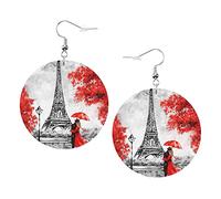 Orecchini Torre Eiffel di Parigi3 Orecchini Torre Eiffel di Parigi a forma rotonda Orecchini in pelle leggeri pendenti gioielli da donna per ragazze perfetti da indossare tutti i giorni