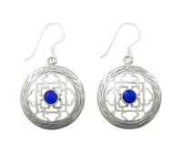 Orecchini Tribali Etnici Mandala Tibetani Fatti a Mano per Donna, Orecchini con Pietra Preziosa Lapislazzuli Placcati in Argento 925 Orecchini Boho in Filigrana Fine