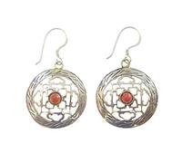 Orecchini Tribali Etnici Mandala Tibetani Fatti a Mano per Donna, Orecchini Placcati in Argento 925 con Pietre Preziose di Corallo, Orecchini Boho in Filigrana Fine