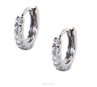 orecchini tutto argento 925 cerchi anelle piccoli 12,5 mm 6 zirconi bianchi neri