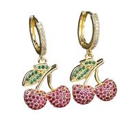 Orecchini unici a forma di ciliegie, alla moda, eleganti, con struttura in rame, adatti per donne giovani che catturano l'attenzione da donna, ciondolo a forma di ciliegie, gioielli alla moda in rame